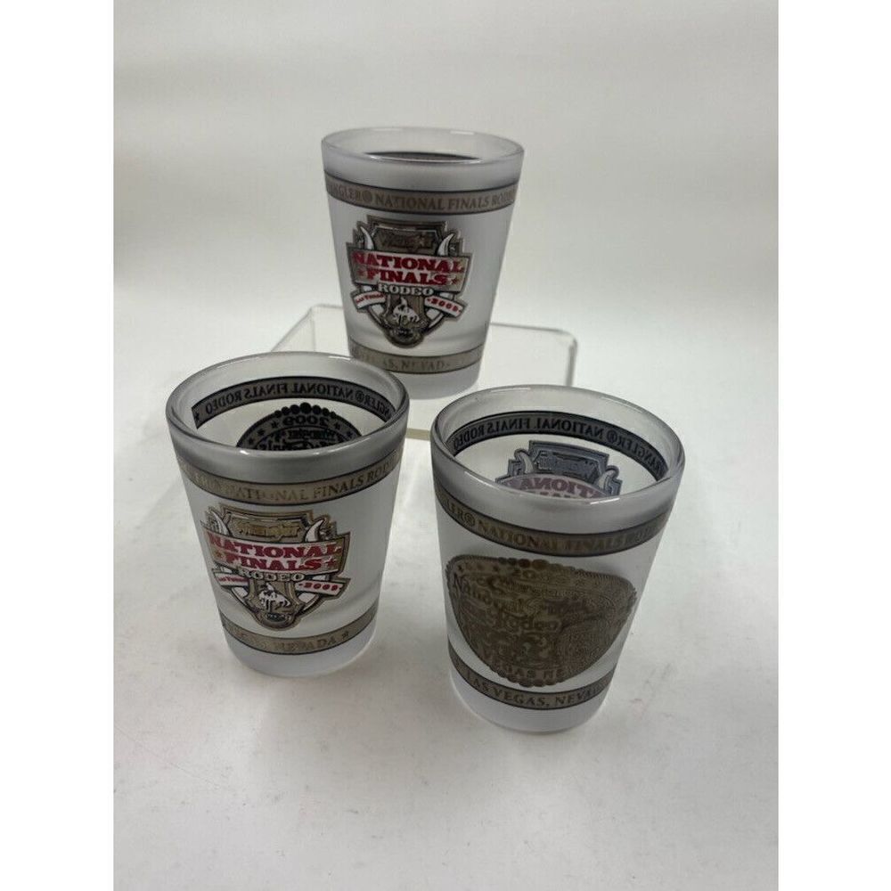 Wrangler National Finals Rodeo Frosted Shot Glass 2009 Las Vegas NFR Lot Of 3